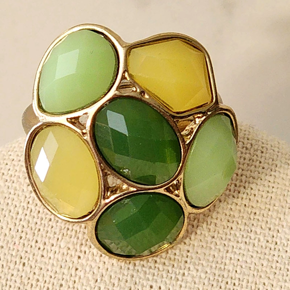 Designer Yellow & Green Multi-faceted Gemstone Cluster Flower Ring 7-9 (Insert) - Picture 3 of 5